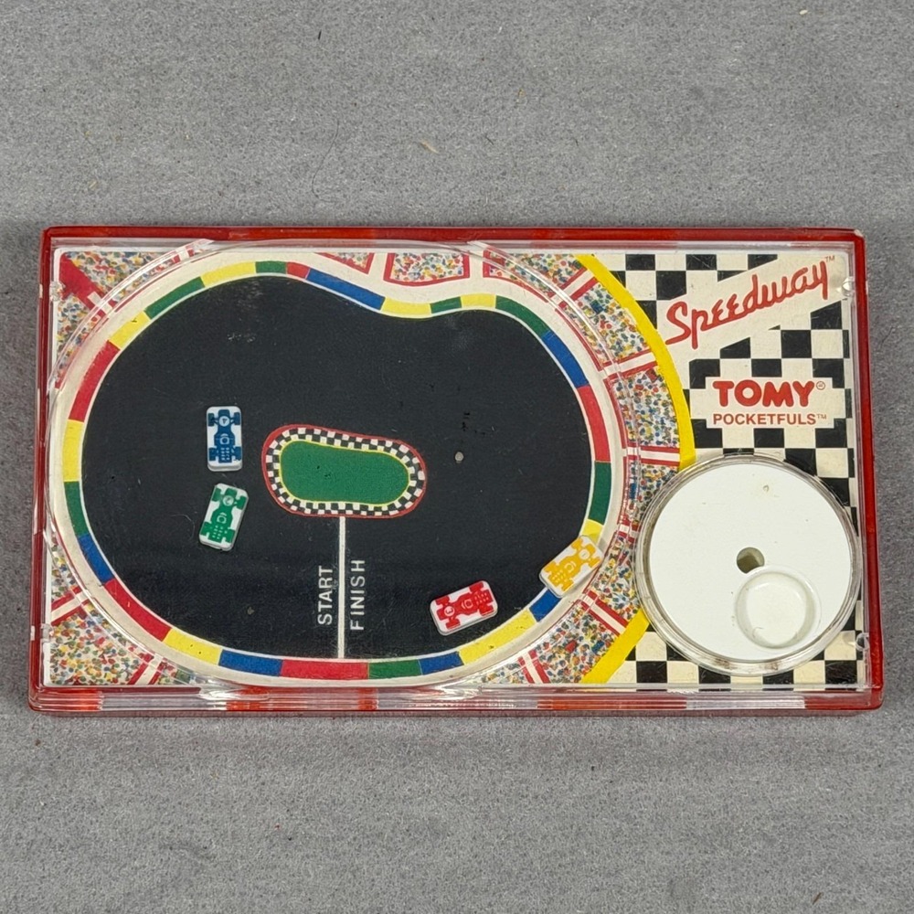 Vintage 1987 Tomy Pocketfuls Speedway 7029 Mechanical Racing Game 80s Decor